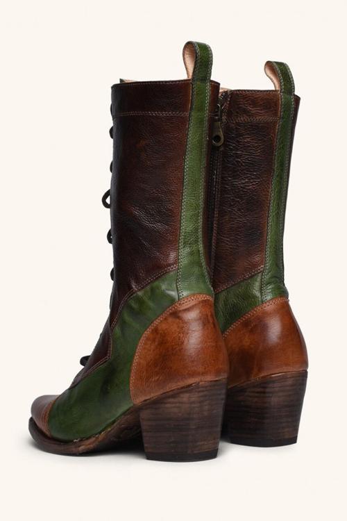 Viantage – Lederstiefel mit Schnürung und dickem Absatz