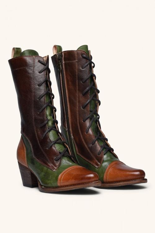 Viantage – Lederstiefel mit Schnürung und dickem Absatz
