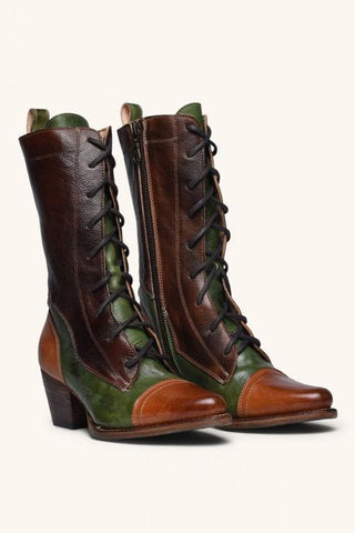 Viantage – Lederstiefel mit Schnürung und dickem Absatz