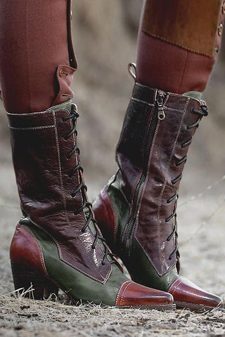Viantage – Lederstiefel mit Schnürung und dickem Absatz