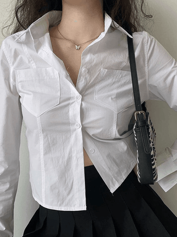 Blusa básica de manga larga con botones