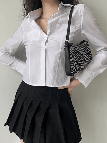 Basic Long Sleeve Button Blouse