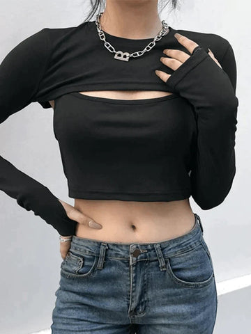 Conjunto de top de tirantes negro y bolero de manga larga