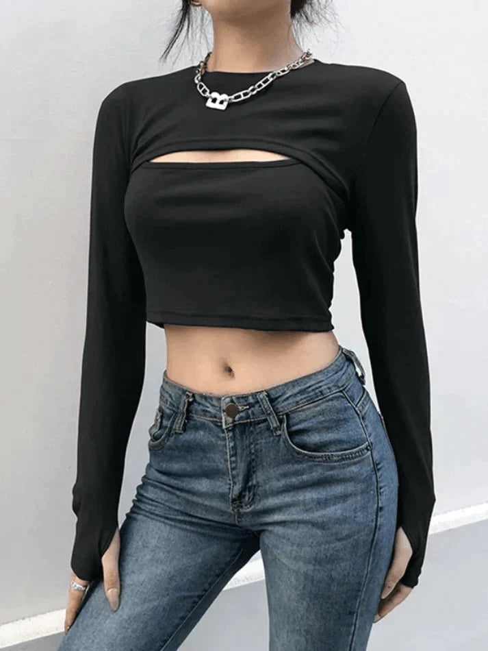 Conjunto de top de tirantes negro y bolero de manga larga