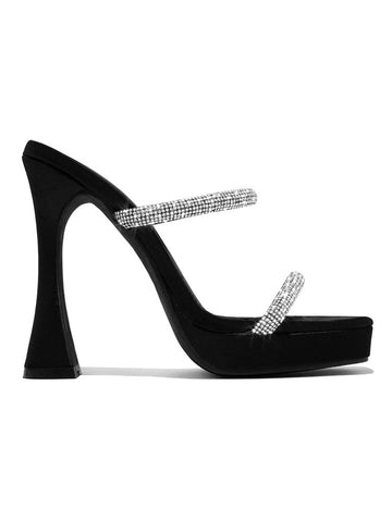 Tacones de punta cuadrada con diamantes de imitación