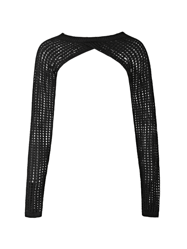 Top de punto de crochet con hombros calados en negro