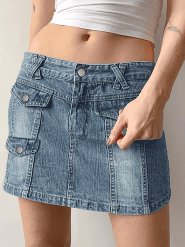 Blue Denim Cargo Mini Skirt