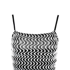 Boho Contrast Color Wavy Spaghetti Strap Vacation Maxi Dress - Black