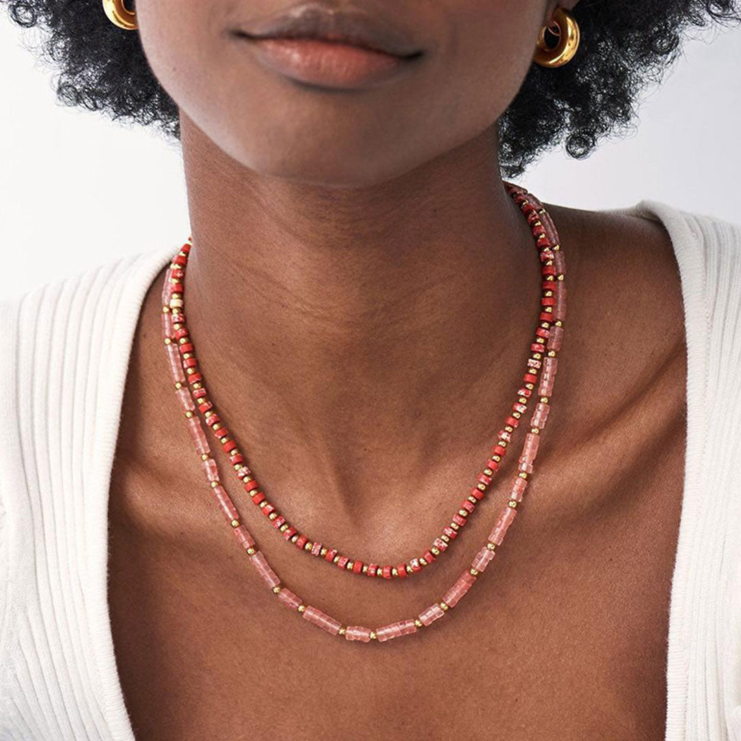 Boho Enamel Bead Embellished Choker Necklace - Red
