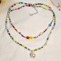 Boho Baroque Pearl Bead Pendant Charm Necklace - Multicolor