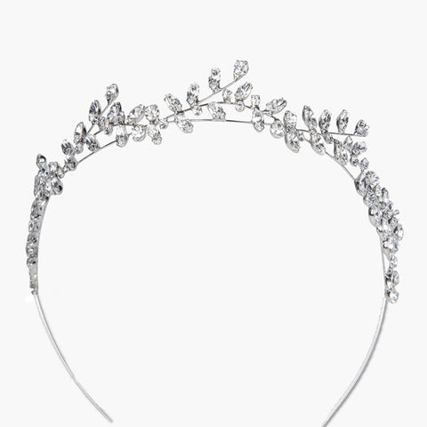 Diadema bohemia con hojas de pedrería - Plateada