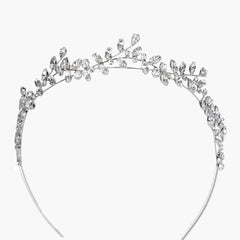 Boho Rhinestone Leaf Motif Embellished Headband - Silver