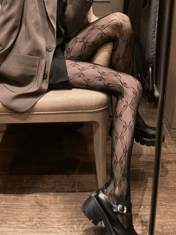 Bow Pattern Mesh Tights