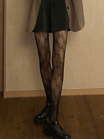 Bow Pattern Mesh Tights