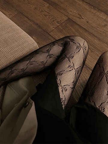 Bow Pattern Mesh Tights