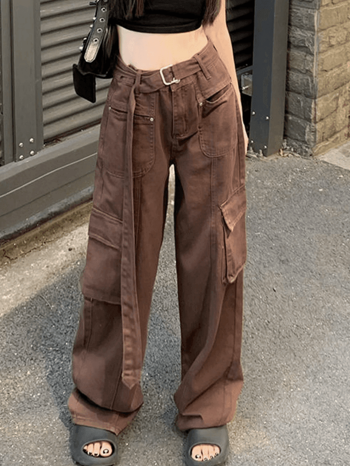 Boyfriend Fit Belted Cargo Jeans