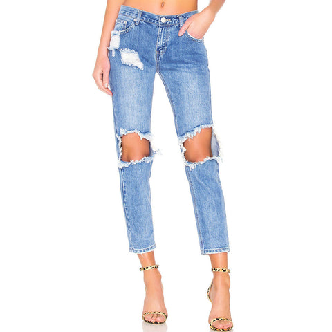 Boyfriend-Style Cut-Out Faded Frayed Skinny Jeans - Dunkelblau