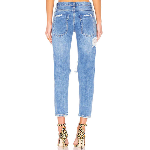 Boyfriend Style Cut Out Faded Frayed Skinny Jeans - Dark Blue