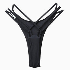 Out Crisscross Strappy Bikini Thong Bottom - Black