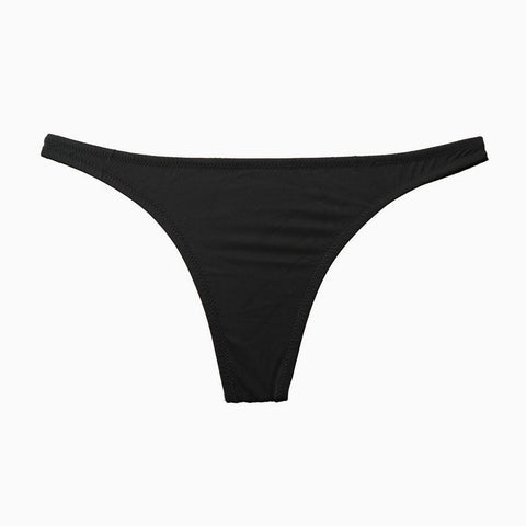 High Cut Ruched Bikini Thong Bottom - Black