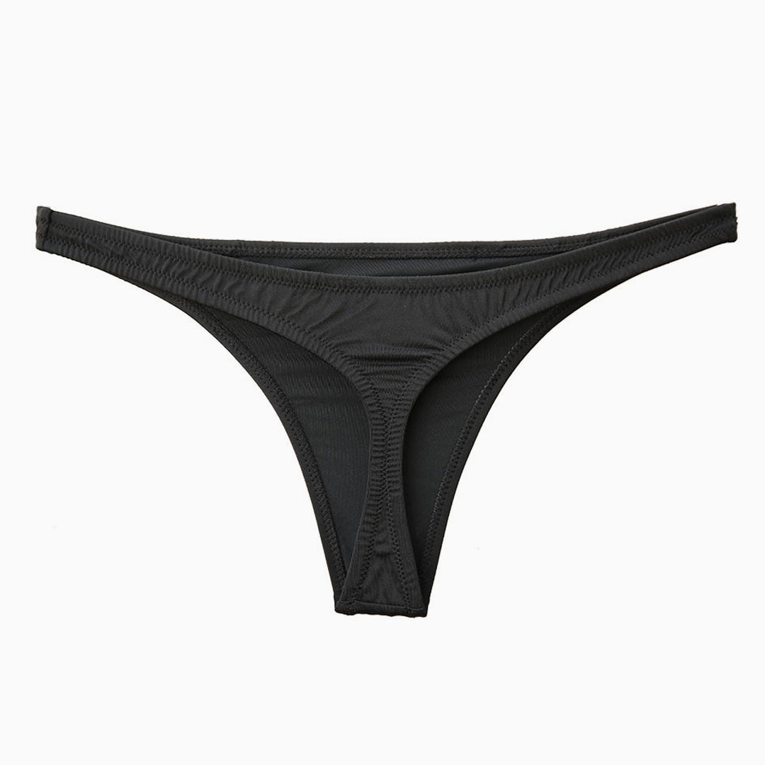 Hochgeschnittene, gerüschte Bikini-Tangahose - Schwarz