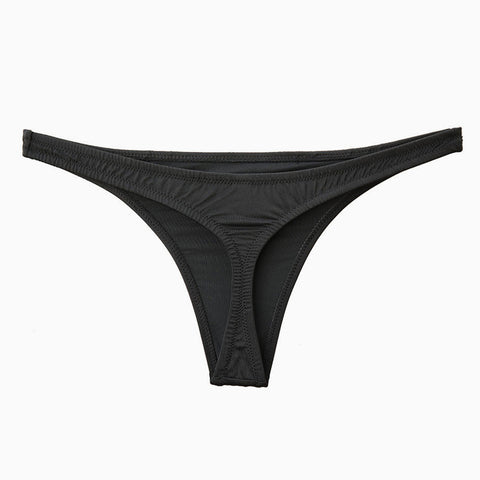 Hochgeschnittene, gerüschte Bikini-Tangahose - Schwarz