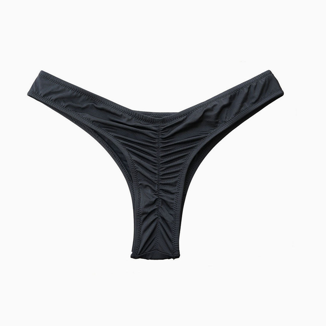 High Leg Scrunch Bikini Thong Bottom - Black