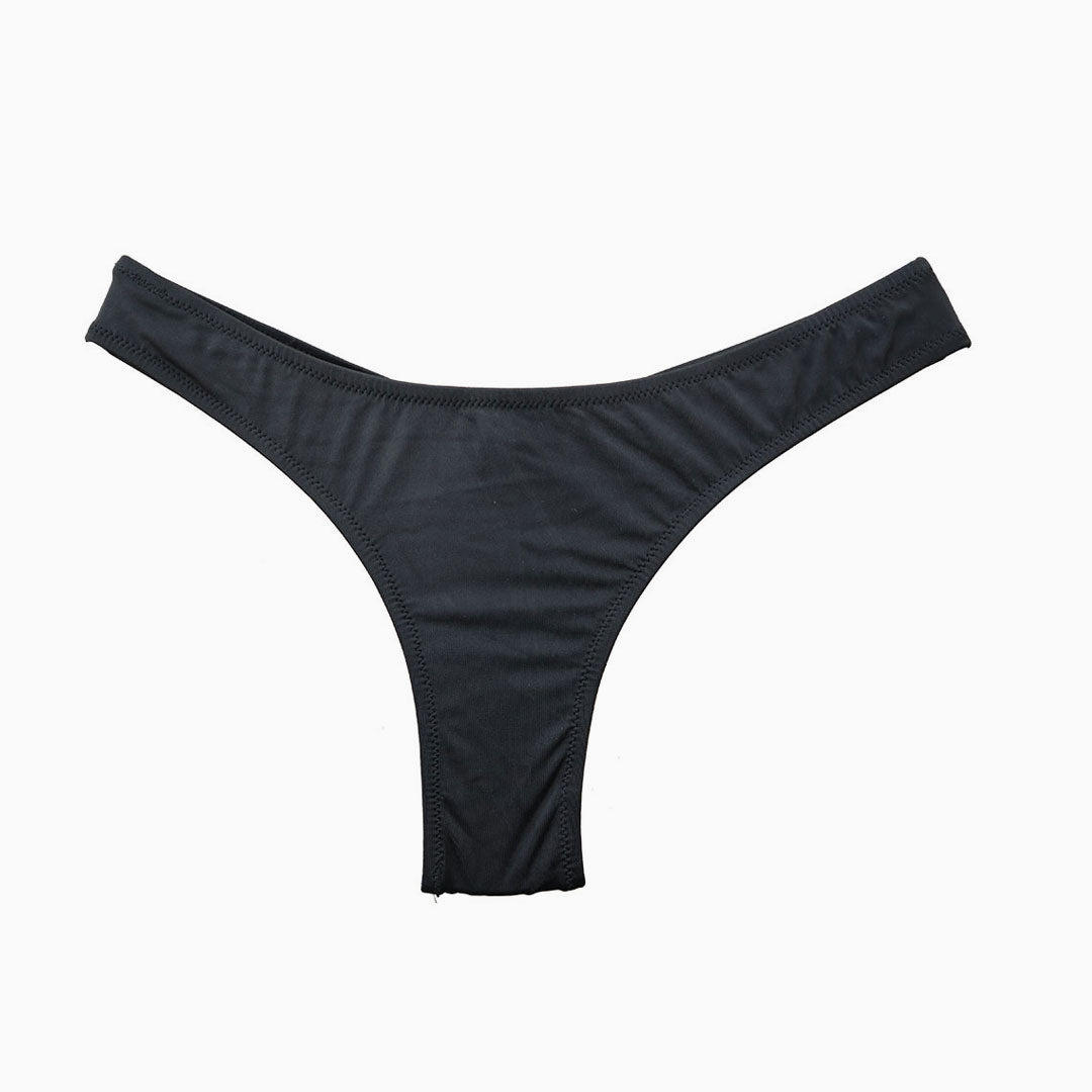 High Leg Scrunch Bikini Thong Bottom - Black