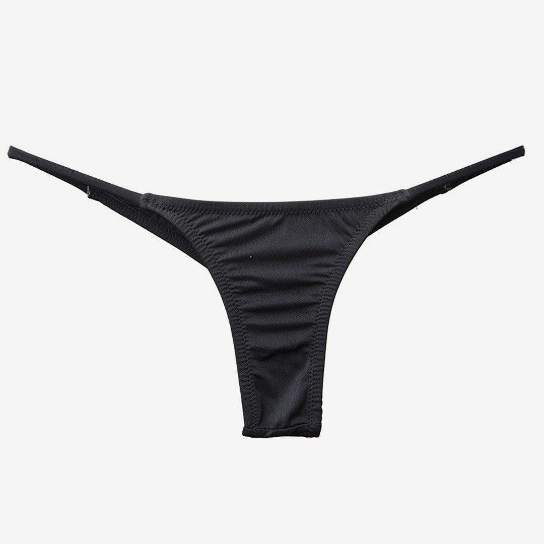 Ruched String Bikini Thong Bottom - Black