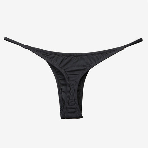 String Thang Brazilian Solid Color Ruched String Bikini Thong Bottom - Black – Omcne