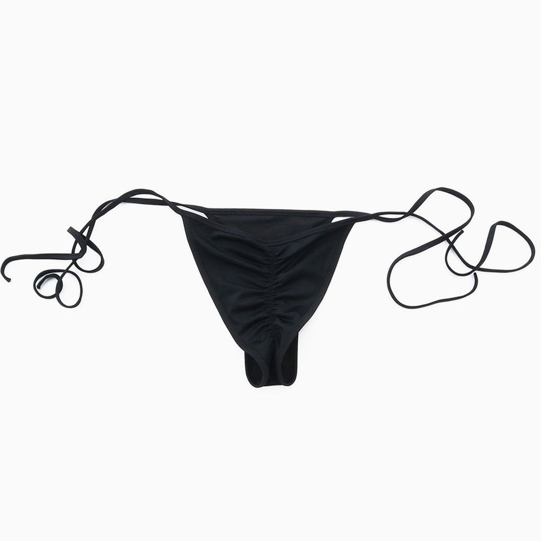 Brazilian Cut Tie String Side Scrunch Cheeky Bikini Bottom - Black – Omcne