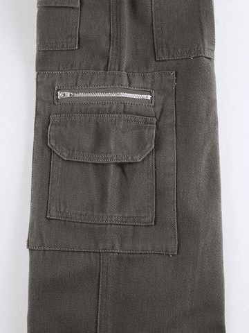 Buckled Design Washed Cargo Jeans