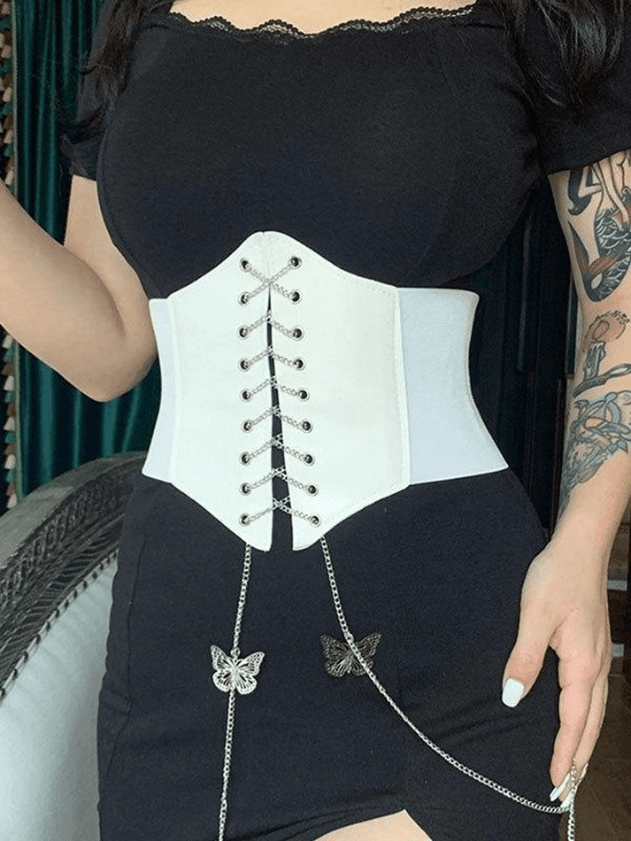 Butterfly Chain Strap Pu Corset Top