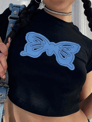 Butterfly Patch Black Crop Top