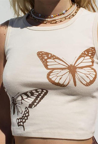 Top corto con estampado de mariposas