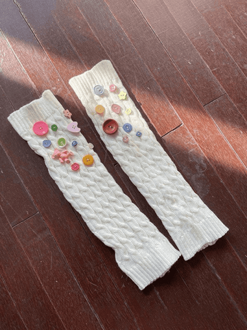 Button Embellished Cable Knit Leg Warmer