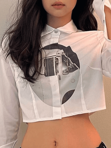 Blusa corta de manga larga con botones al frente