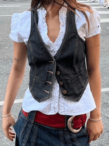 Geknöpftes Denim-Y2K-Korsett-Top