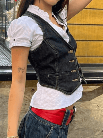 Geknöpftes Denim-Y2K-Korsett-Top