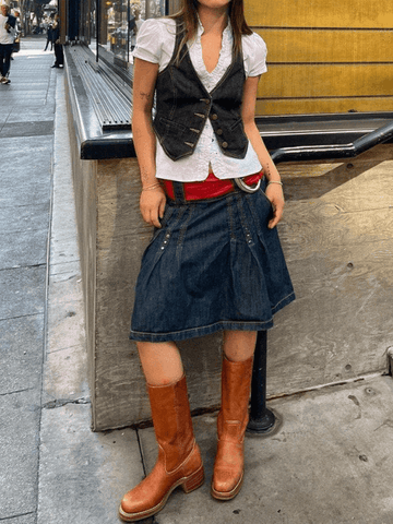 Geknöpftes Denim-Y2K-Korsett-Top