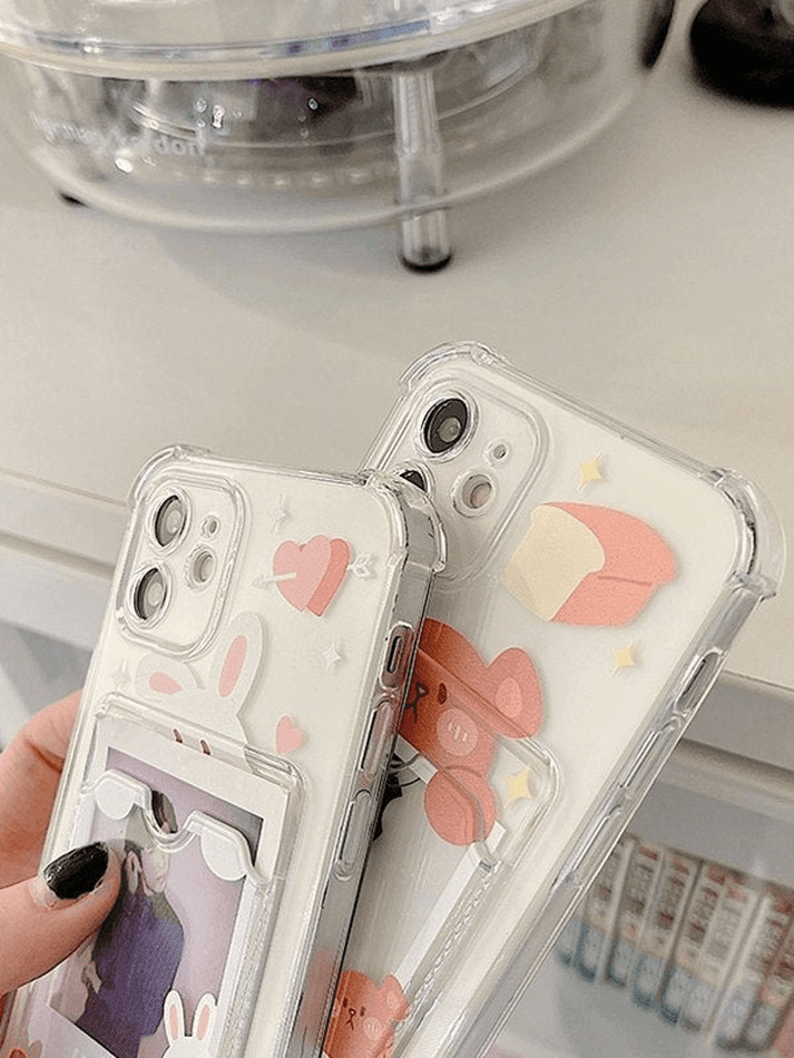 Card Holder Detail Cartoon Pattern Clear Iphone Case