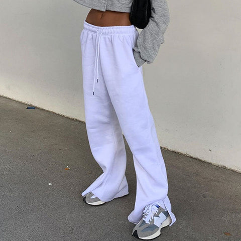 Casual High Waist Slip Wide Leg Pants - White