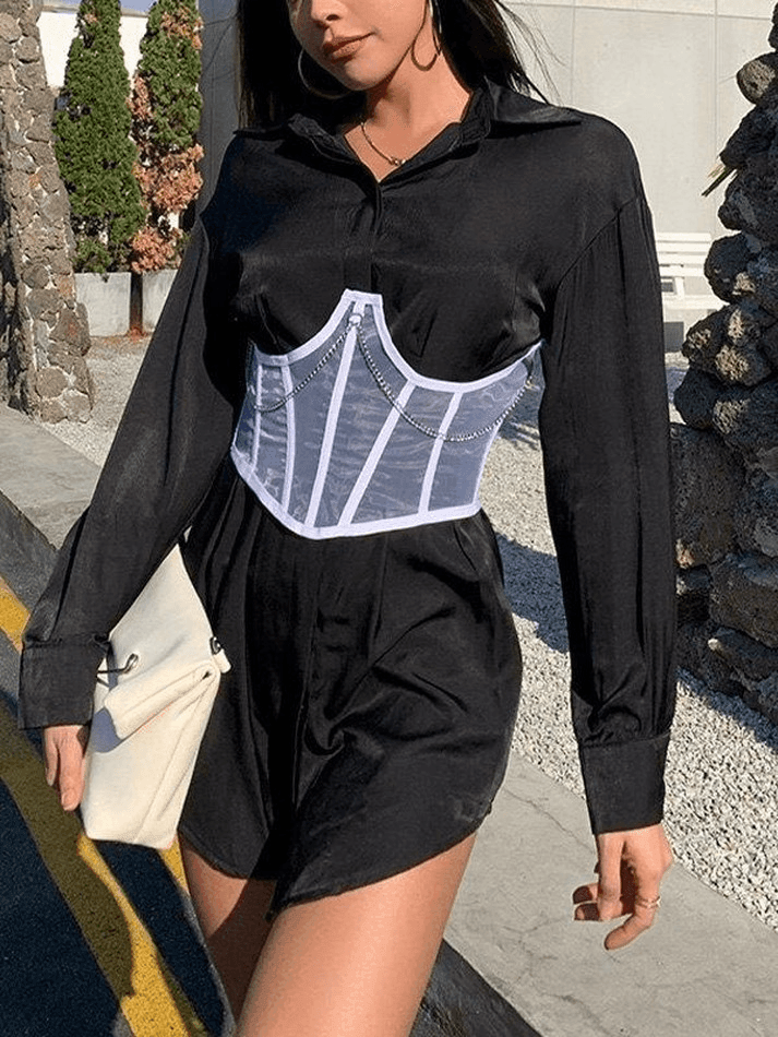 Chain Embellished Mesh Corset Top