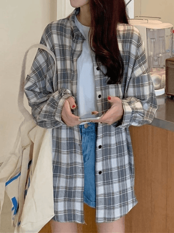 Checkered Long Sleeve Blouse