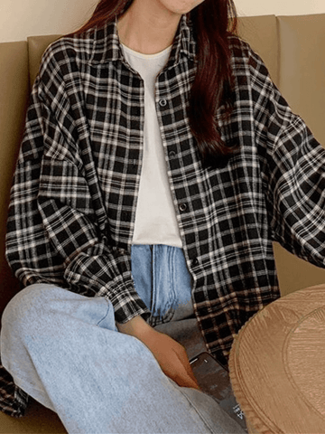 Checkered Long Sleeve Blouse