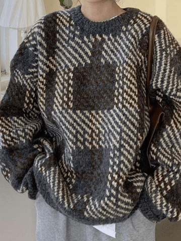 Karierter Pullover Strickpullover