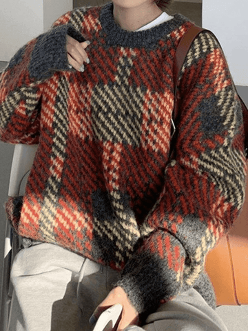 Karierter Pullover Strickpullover