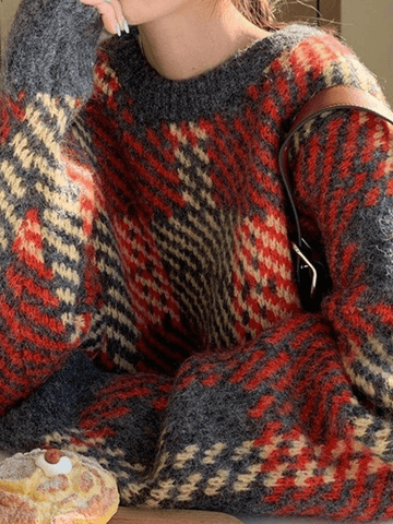 Karierter Pullover Strickpullover