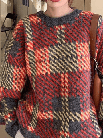 Karierter Pullover Strickpullover