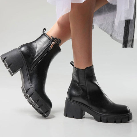 Botines Chelsea con tacón de bloque y suela dentada - Negro